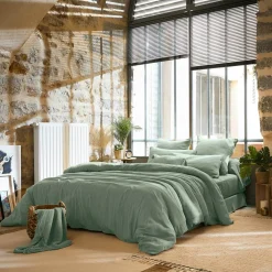 Drap plat gaze de coton (270 x 300 cm) Gaïa Vert eucalyptus
