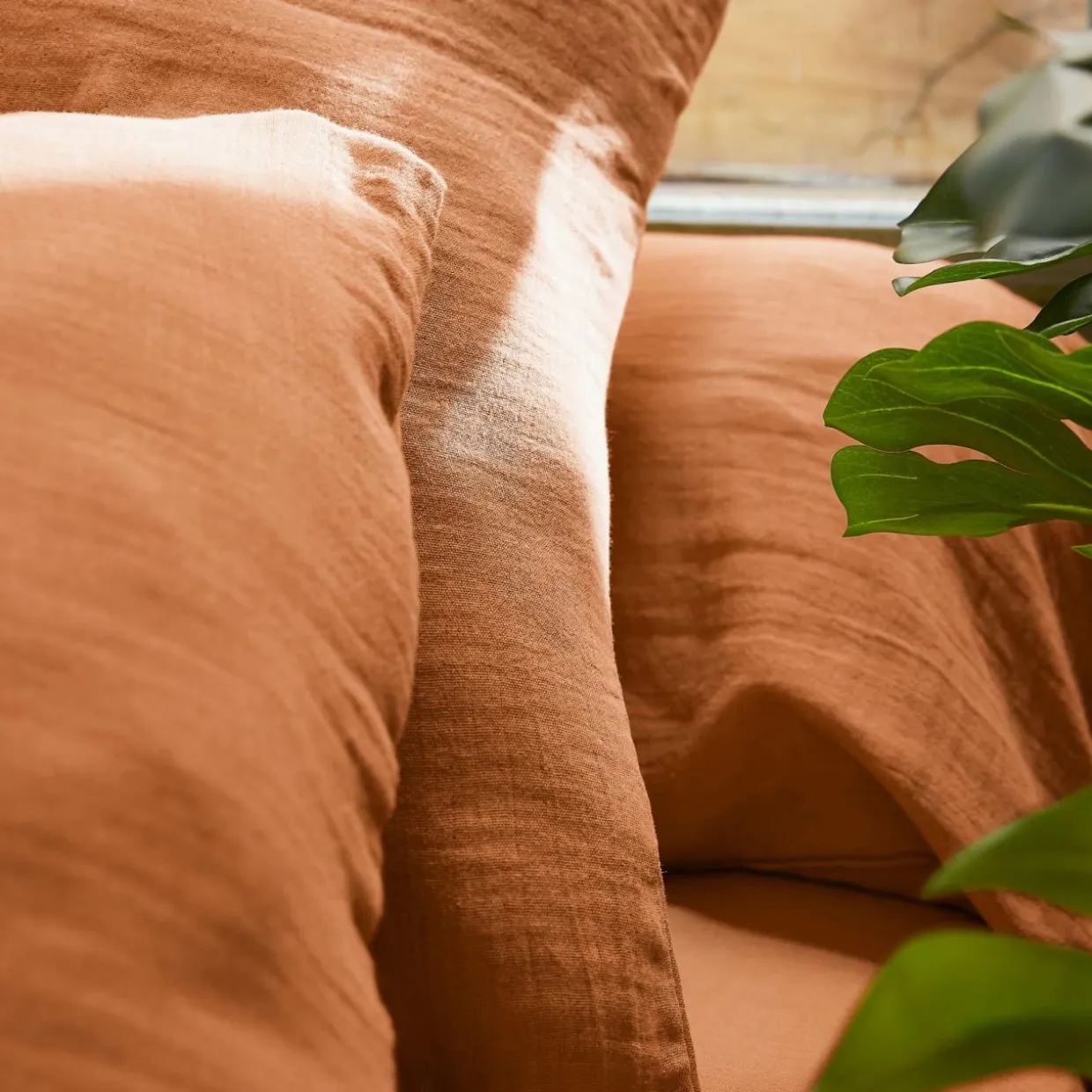 Drap plat gaze de coton (240 x 300 cm) Gaïa Abricot