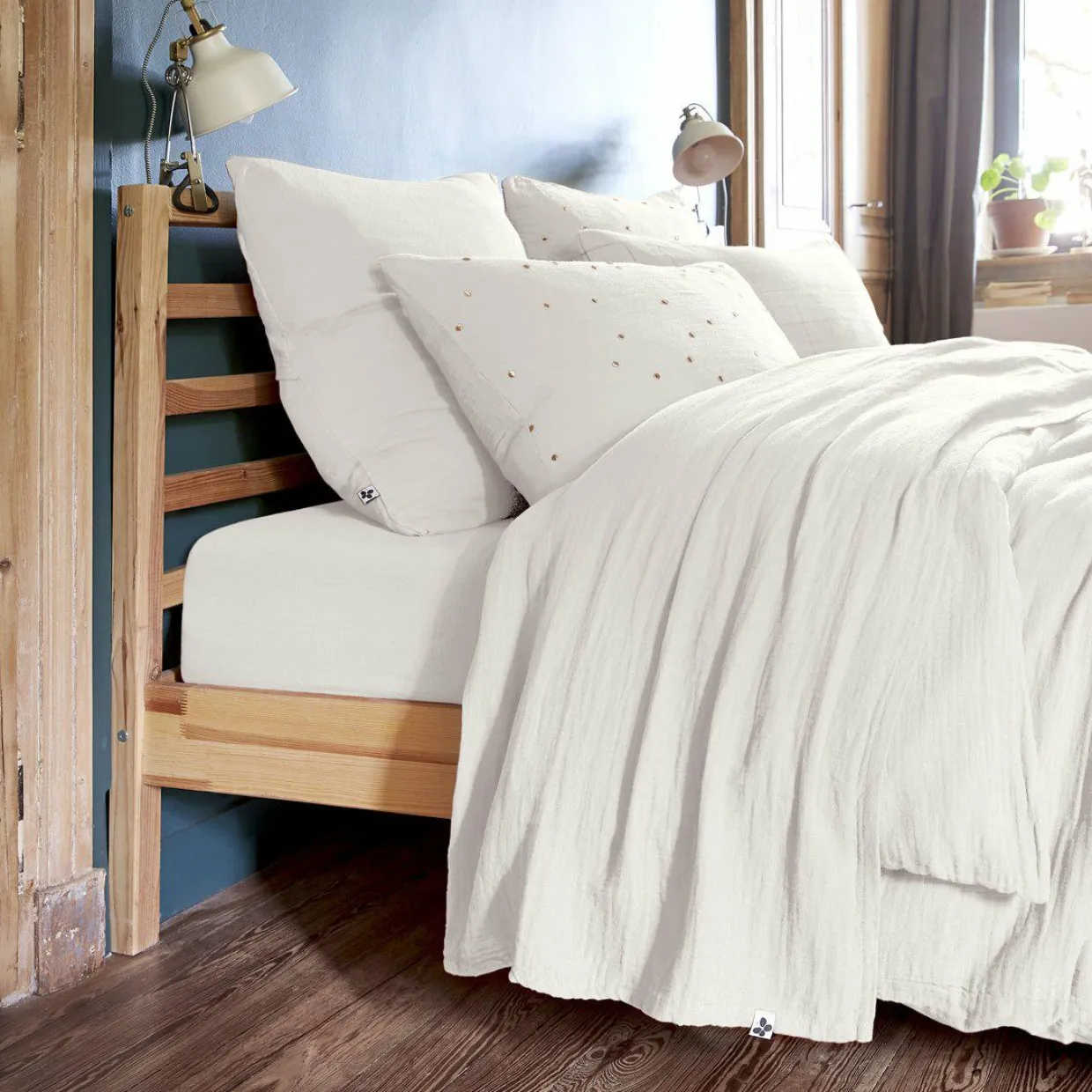 Drap plat gaze de coton (240 x 300 cm) Gaïa Blanc chantilly
