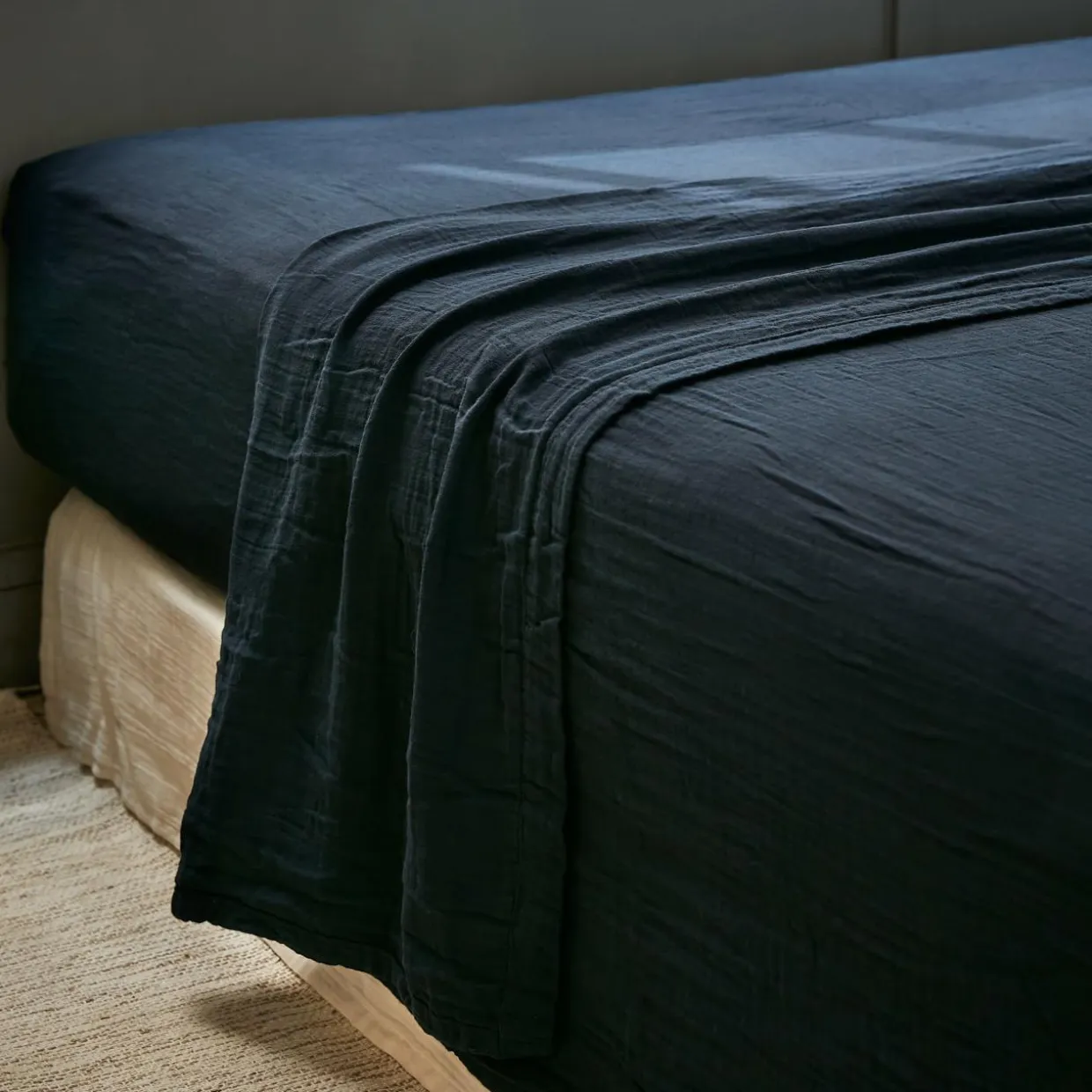 Drap plat gaze de coton (240 x 300 cm) Gaïa Bleu nuit