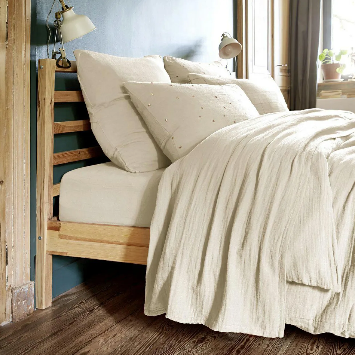 Drap plat gaze de coton (270 x 300 cm) Gaïa Beige pampa