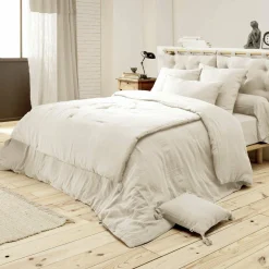 Drap plat gaze de coton (270 x 300 cm) Gaïa Beige pampa