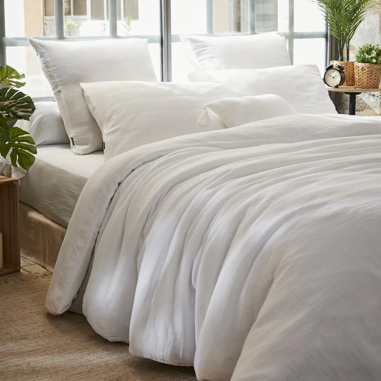 Drap plat gaze de coton (270 x 300 cm) Gaïa Blanc chantilly