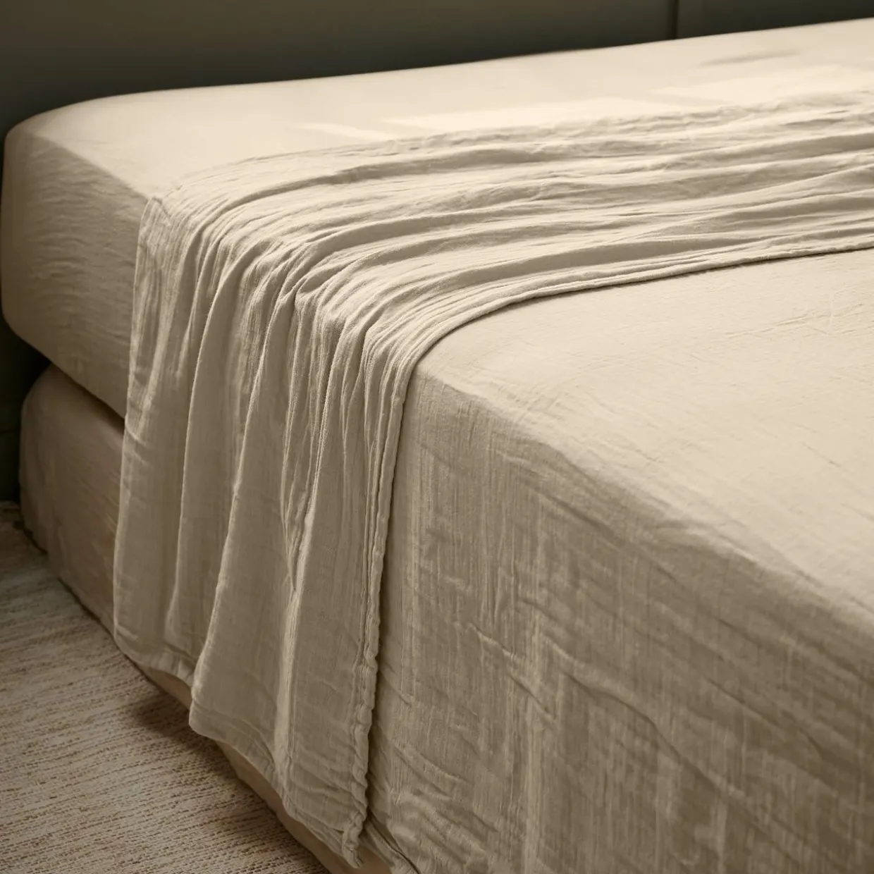 Drap plat gaze de coton (270 x 300 cm) Gaïa Ficelle