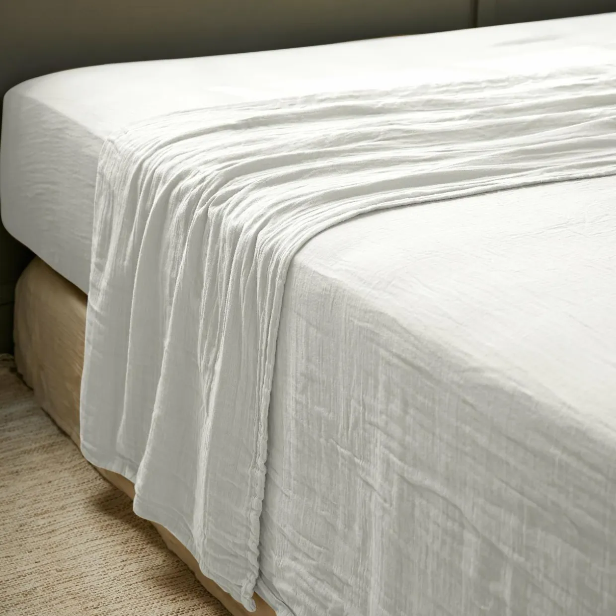 Drap plat gaze de coton (270 x 300 cm) Gaïa Gris nuage