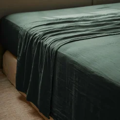 Drap plat gaze de coton (270 x 300 cm) Gaïa Vert sapin