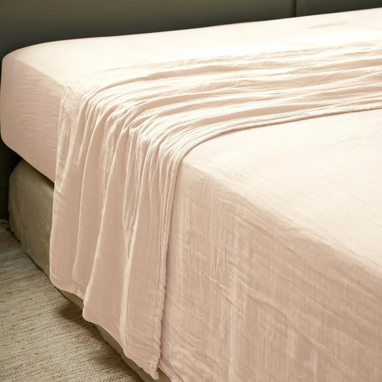 Drap plat gaze de coton (270 x 300 cm) Gaïa Rose poudré