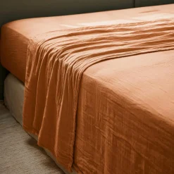 Drap plat gaze de coton (270 x 300 cm) Gaïa Abricot