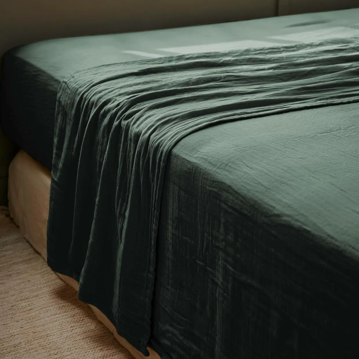 Drap plat gaze de coton (240 x 300 cm) Gaïa Vert sapin