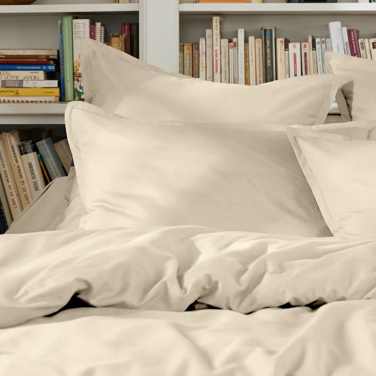 Drap plat percale de coton (270 x 300 cm) Cali Beige