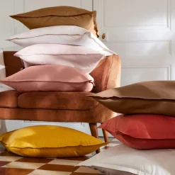 Drap plat percale de coton (270 x 300 cm) Cali Rose pêche