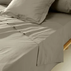 Drap plat percale de coton (180 x 290 cm) Cali Taupe