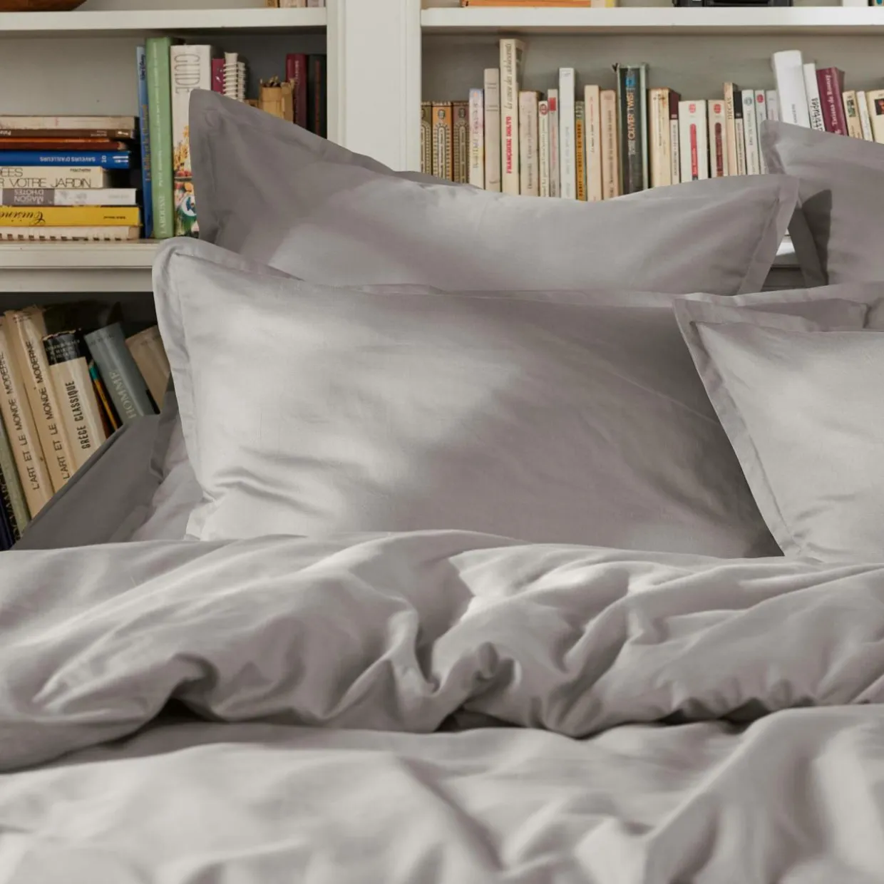 Drap plat percale de coton (180 x 290 cm) Cali Gris clair