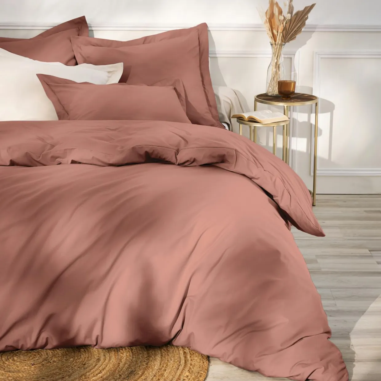 Drap plat percale de coton (180 x 290 cm) Cali Bois de rose