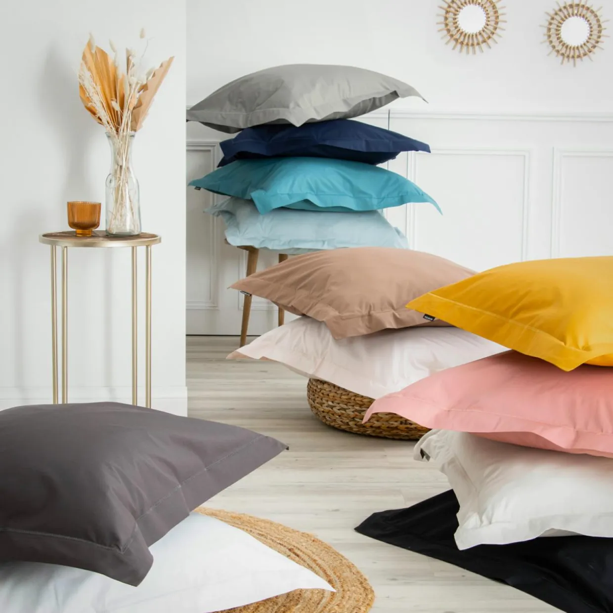 Drap plat percale de coton (180 x 290 cm) Cali Bois de rose