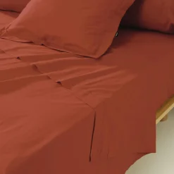 Drap plat percale de coton (270 x 300 cm) Cali Terracotta