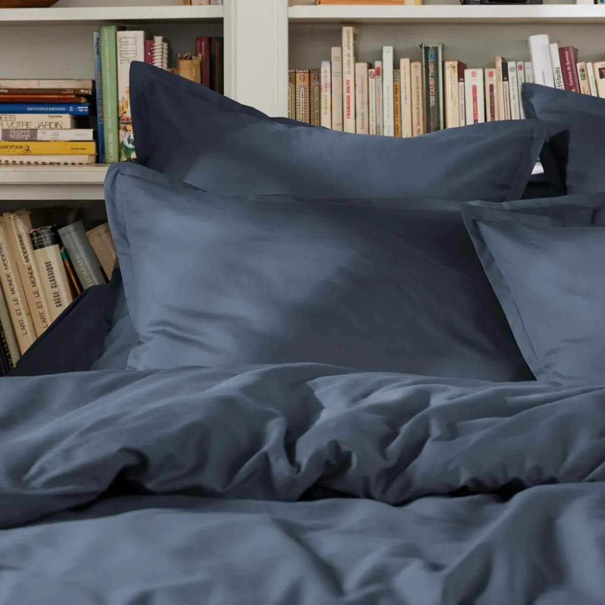 Drap plat percale de coton (240 x 300 cm) Cali Bleu marine