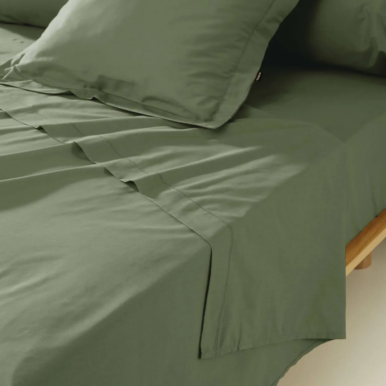 Drap plat percale de coton (270 x 300 cm) Cali Vert romarin