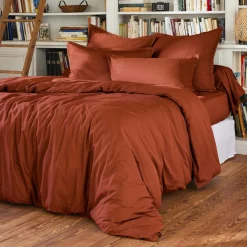 Drap plat percale de coton (240 x 300 cm) Cali Terracotta