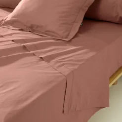 Drap plat percale de coton (270 x 300 cm) Cali Bois de rose