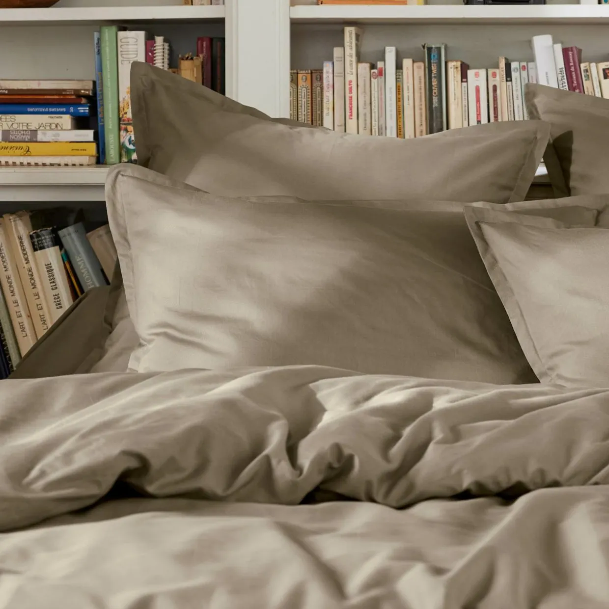 Drap plat percale de coton (240 x 300 cm) Cali Taupe