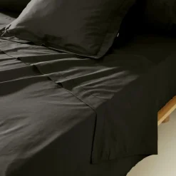 Drap plat percale de coton (180 x 290 cm) Cali Noir