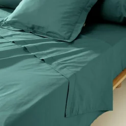 Drap plat percale de coton (240 x 300 cm) Cali bleu canard