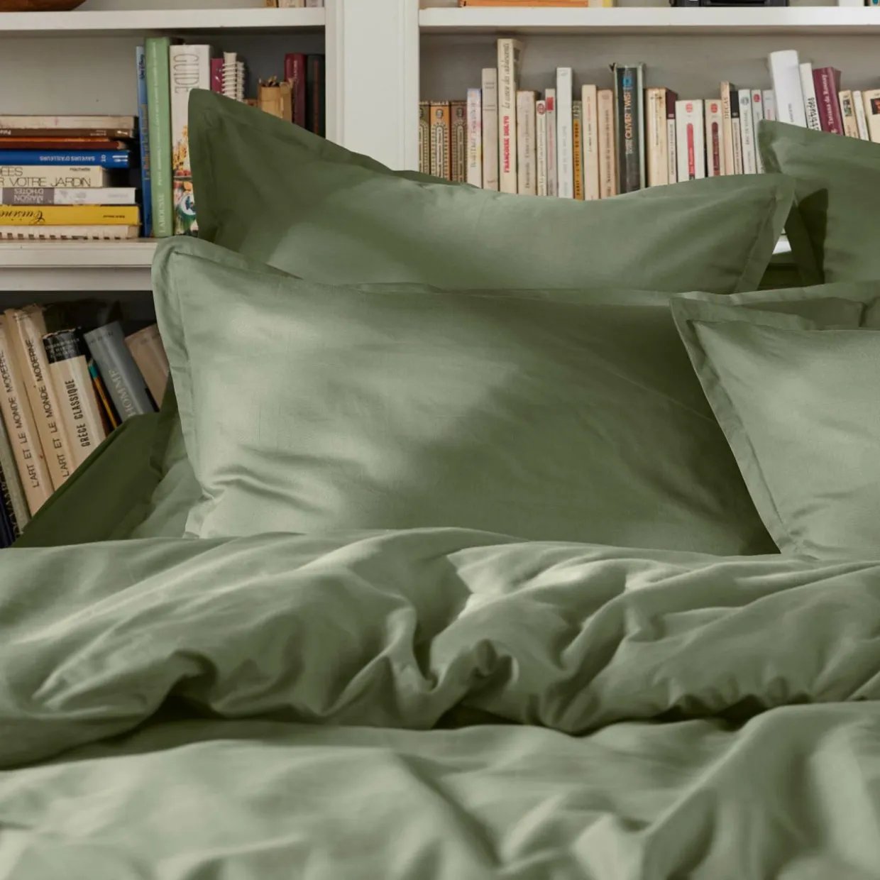 Drap plat percale de coton (180 x 290 cm) Cali Vert romarin