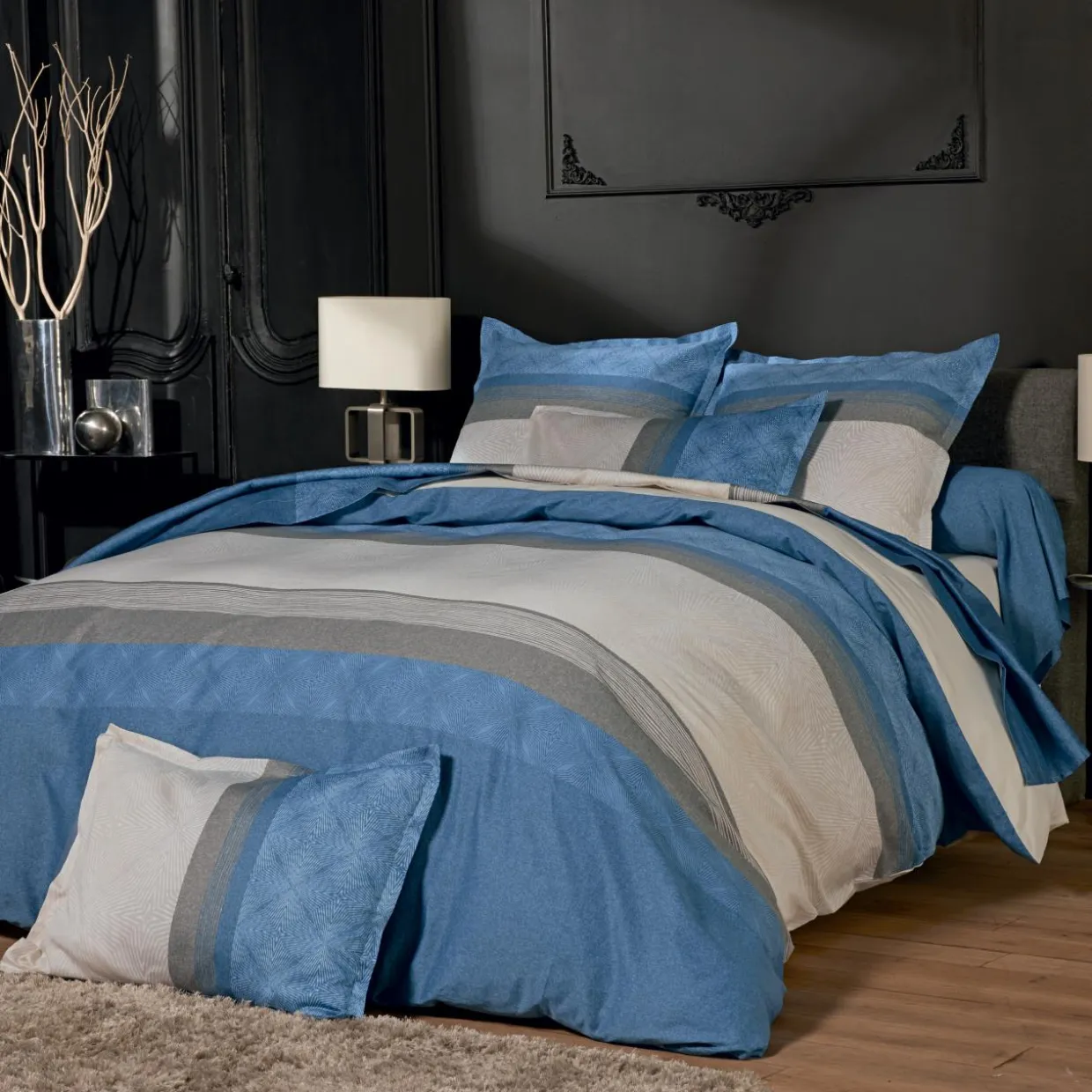 Drap plat satin de coton (280 x 325 cm) Tiago Bleu