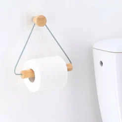 Dérouleur de papier toilette adhésif métal et bambou Easy Chic Blanc