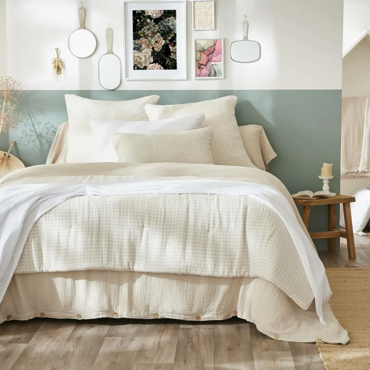 Edredon gaze de coton (90 x 200 cm) Gaïa vichy Beige
