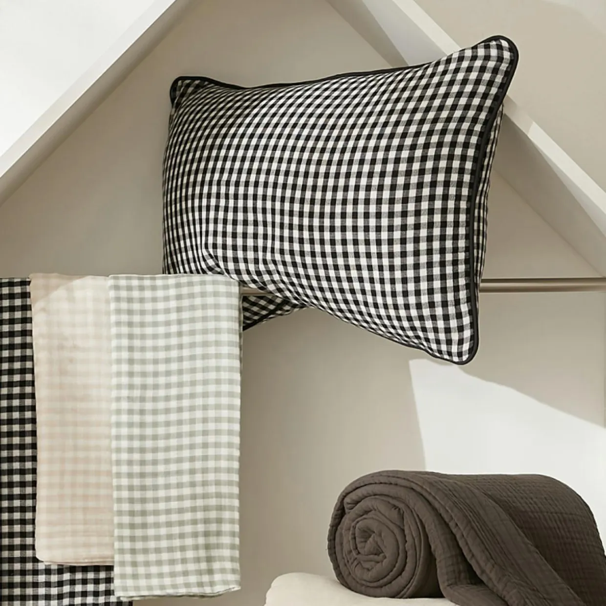 Edredon gaze de coton (90 x 200 cm) Gaïa vichy Beige