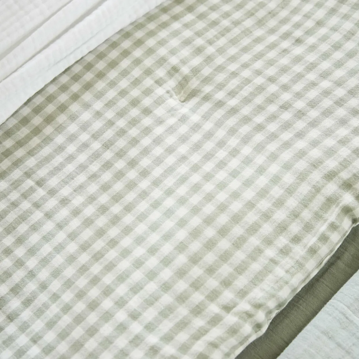 Edredon gaze de coton (90 x 200 cm) Gaïa vichy Vert eucalyptus