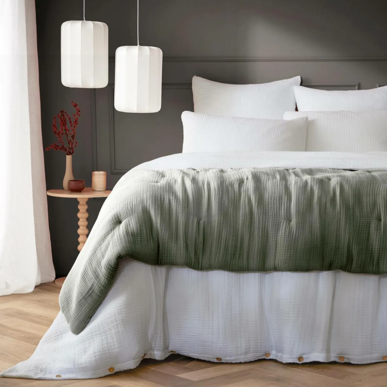 Edredon quadruple gaze de coton (90 x 220 cm) Victoria x Gaïa Vert romarin
