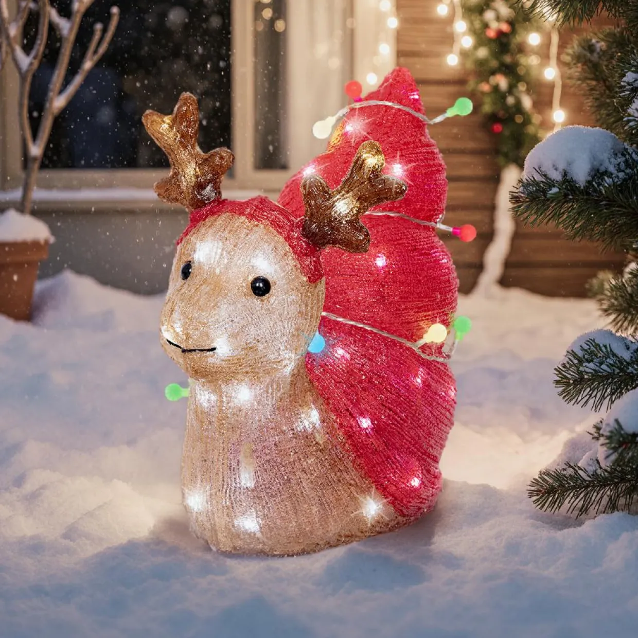Escargot de Noël lumineux 70 LED (34 cm) Bruno Rouge et blanc froid