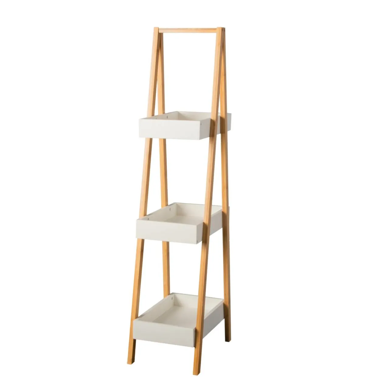 Etagère bois et bambou (H84 cm) Pyramide 3 niveaux Blanche
