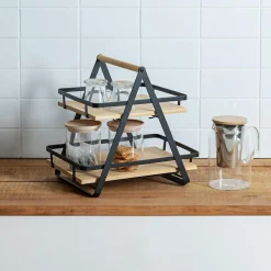 Etagère cuisine transportable en bois 2 niveaux avec anse (H29 cm) Ordera Noir