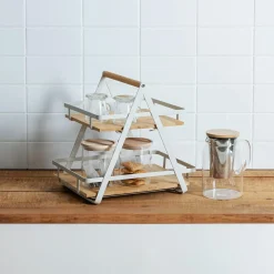 Etagère cuisine transportable en bois 2 niveaux avec anse (H29 cm) Ordera Blanche