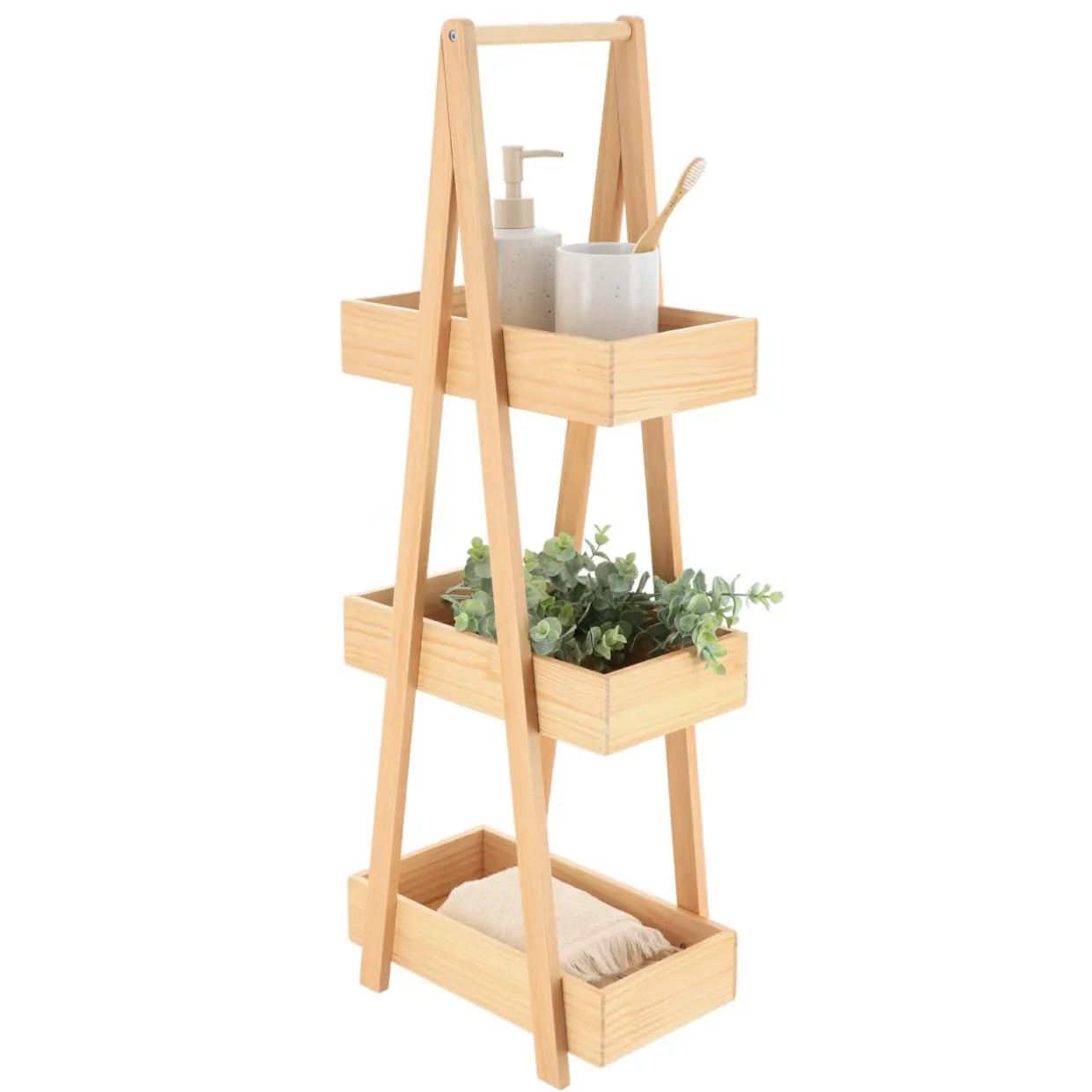 Etagère en bois 3 niveaux (H80 cm) Pyramide Naturel