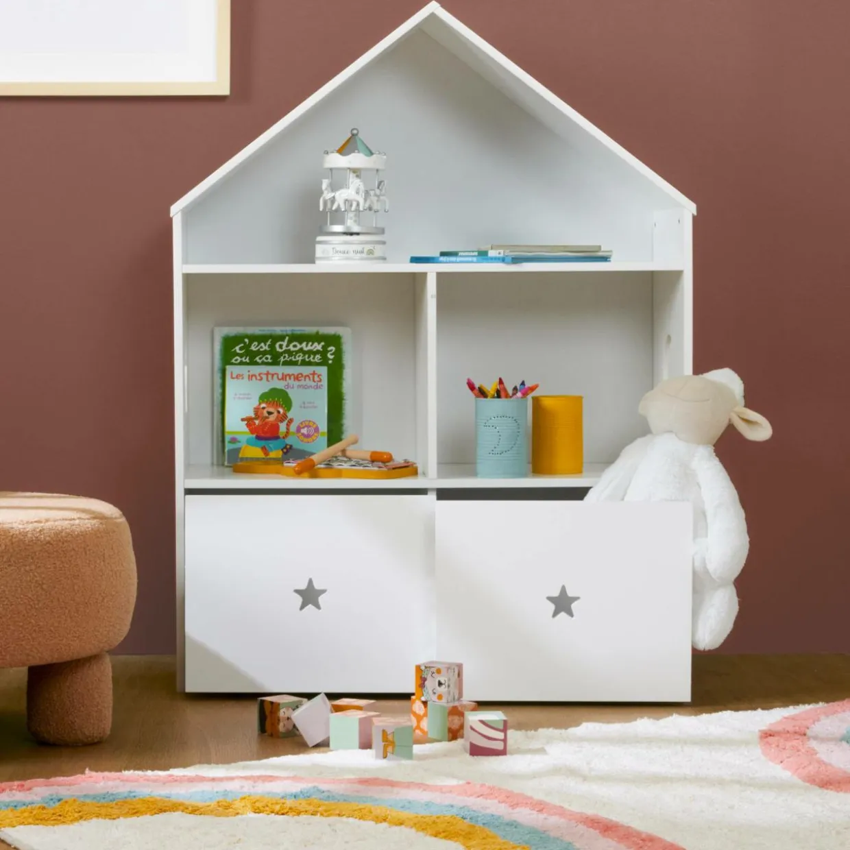 Etagère enfant bois 3 niveaux (H97 cm) Stars Blanc