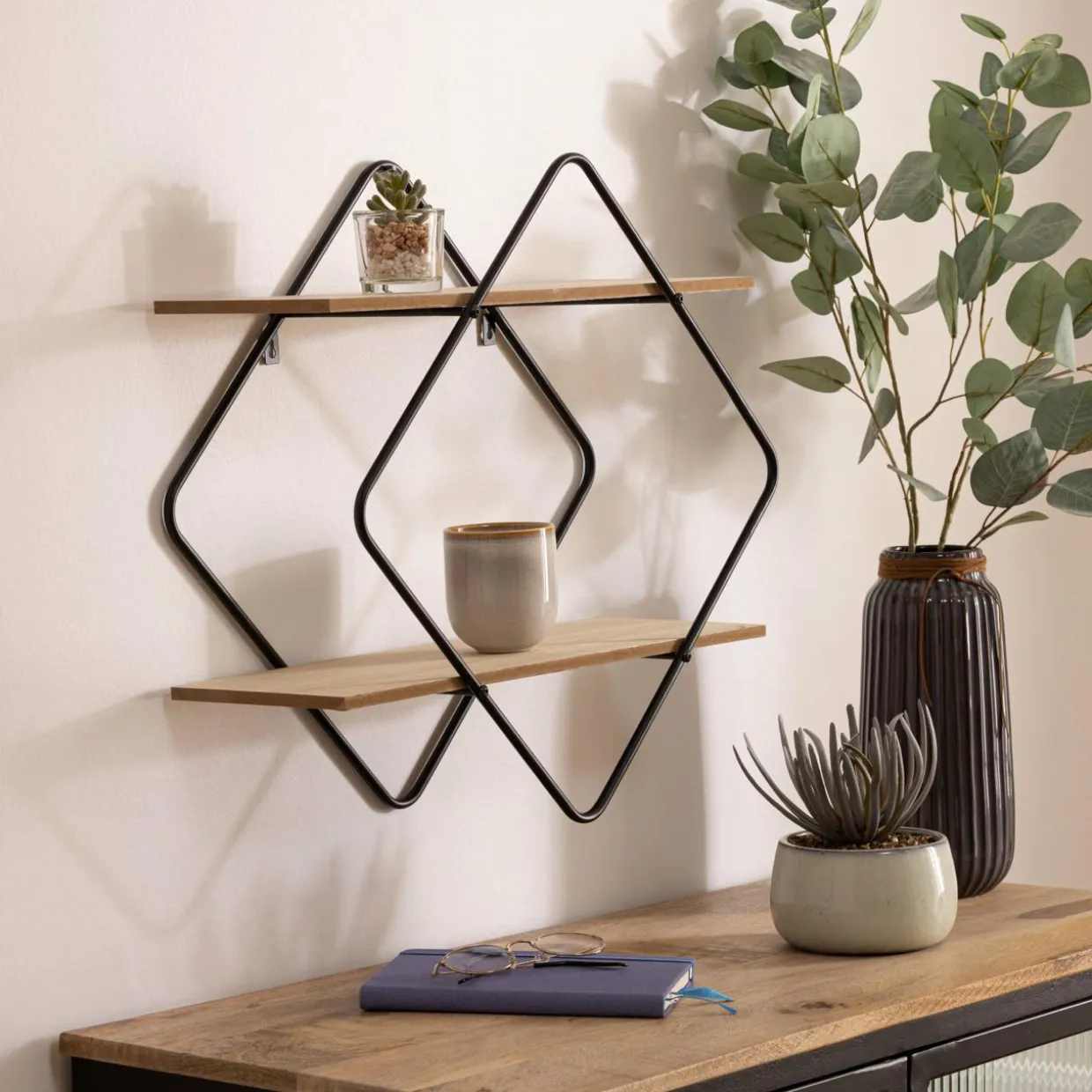 Etagère murale 2 niveaux (H48 cm) Nena Noir