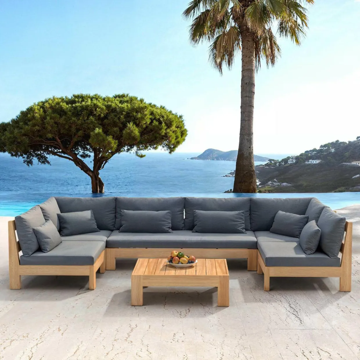 Fauteuil d'angle de jardin bois d'acacia Bornéo Gris anthracite