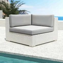 Fauteuil d'angle de jardin en résine tressée Palma Blanc et gris