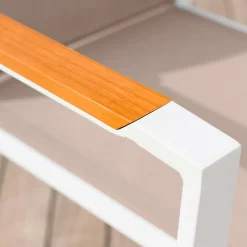 Fauteuil de jardin aluminium et bois teck empilable Bali Blanc