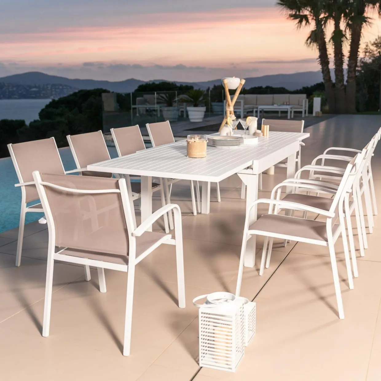 Fauteuil de jardin aluminium empilable Murano Blanc et taupe