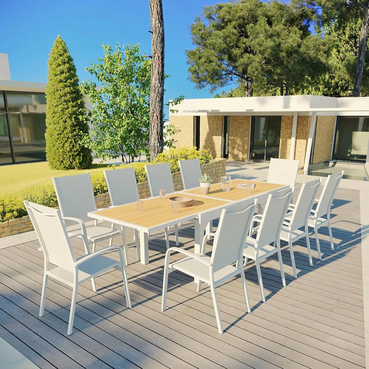 Fauteuil de jardin dossier haut aluminium empilable Murano Blanc