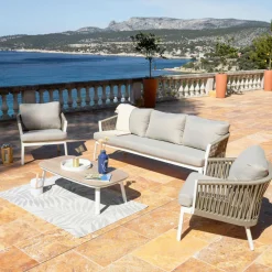 Fauteuil de jardin détente en aluminium Amalfi Blanc et taupe