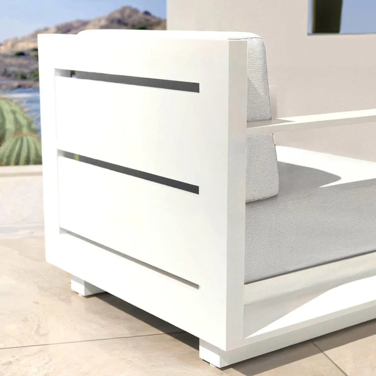 Fauteuil de jardin détente en aluminium Elba Blanc et gris clair