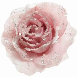 Fleur décorative sur pince pailletée (D14 cm) Rose poudré