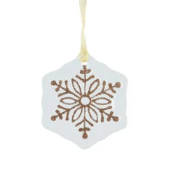 Flocon de neige en verre (D7 cm) Morillon Blanc et or pailleté